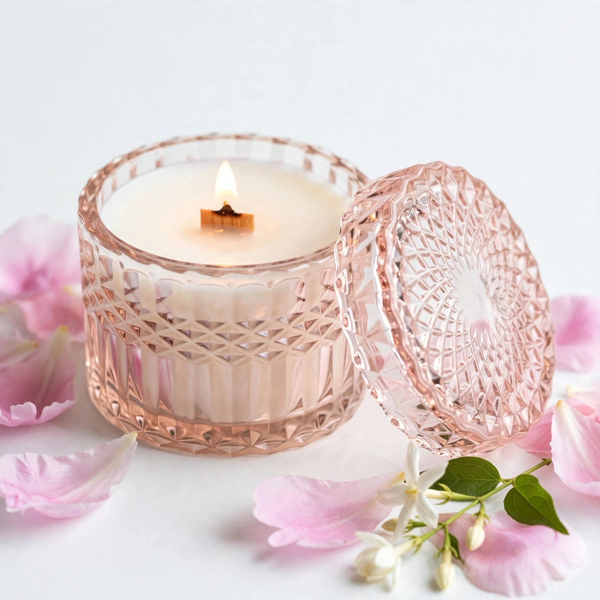 Blushing Peony vintage glass candle detail photo