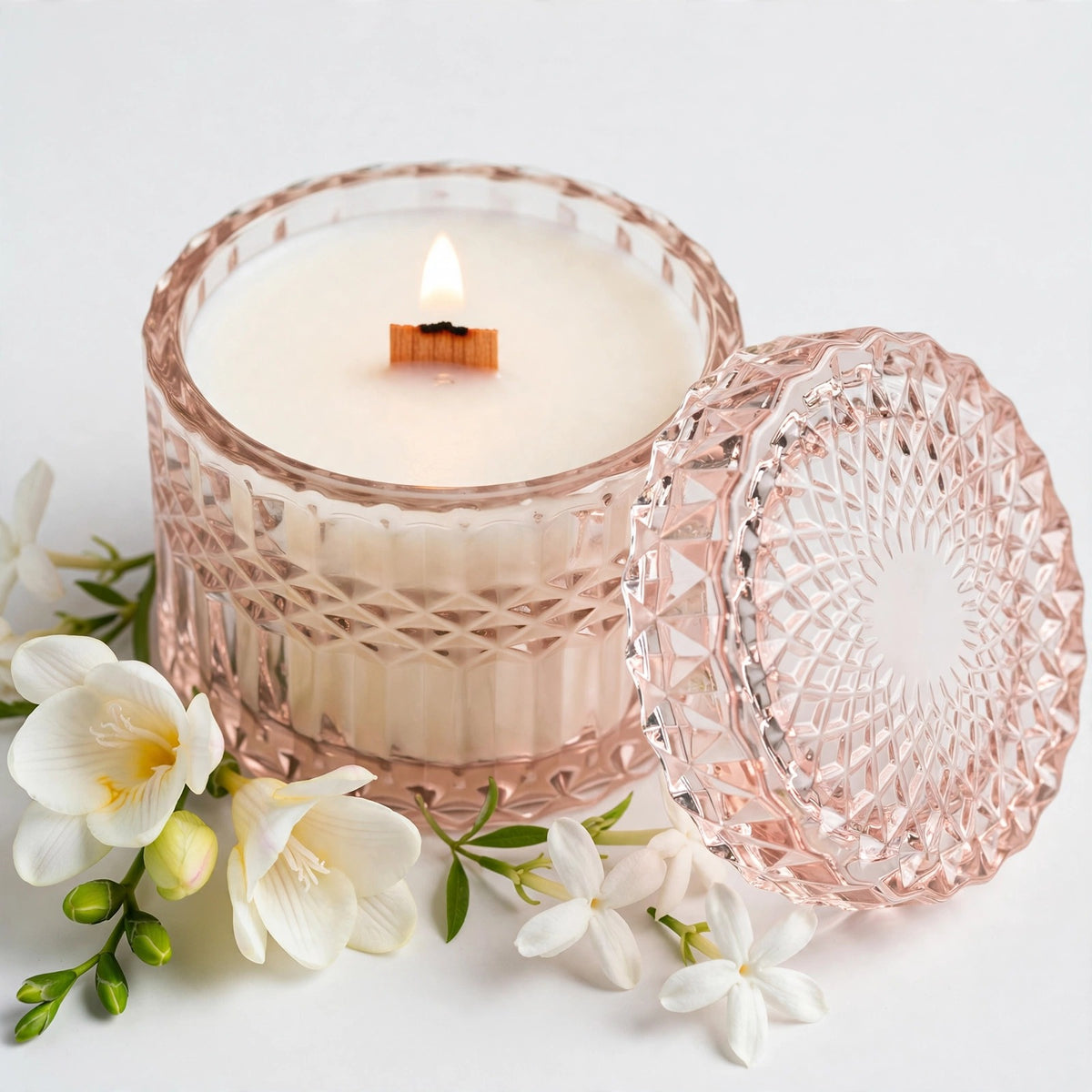 Fig Tree Freesia vintage glass candle detail