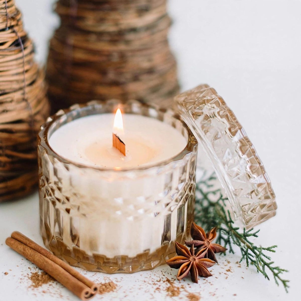 Gingerbread Crunch vintage glass candle detail photo