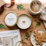 Gingerbread Crunch travel tin candle lifestyle photo