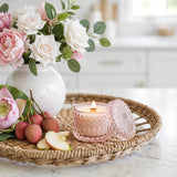 Lychee Peony Blossom vintage glass candle styled