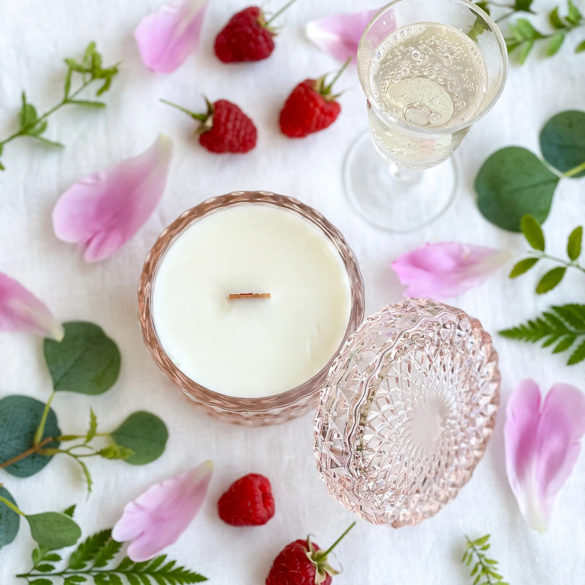 Midnight Peony vintage glass candle flat lay
