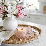 Magnolia Peony vintage glass candle styled