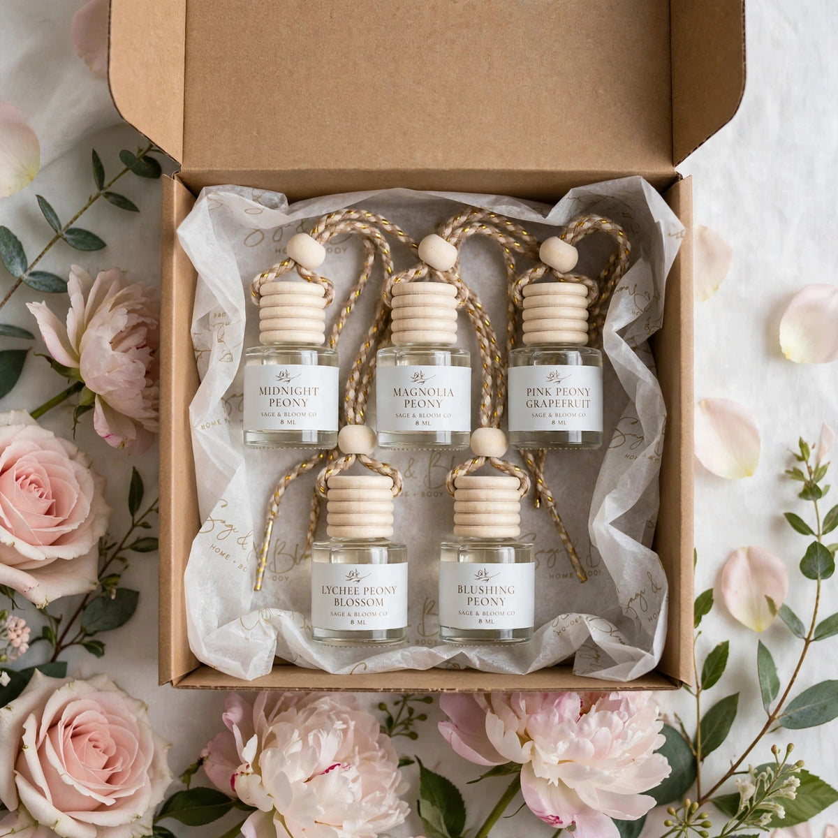 Peony Collection Bundle gift box with branded tissue