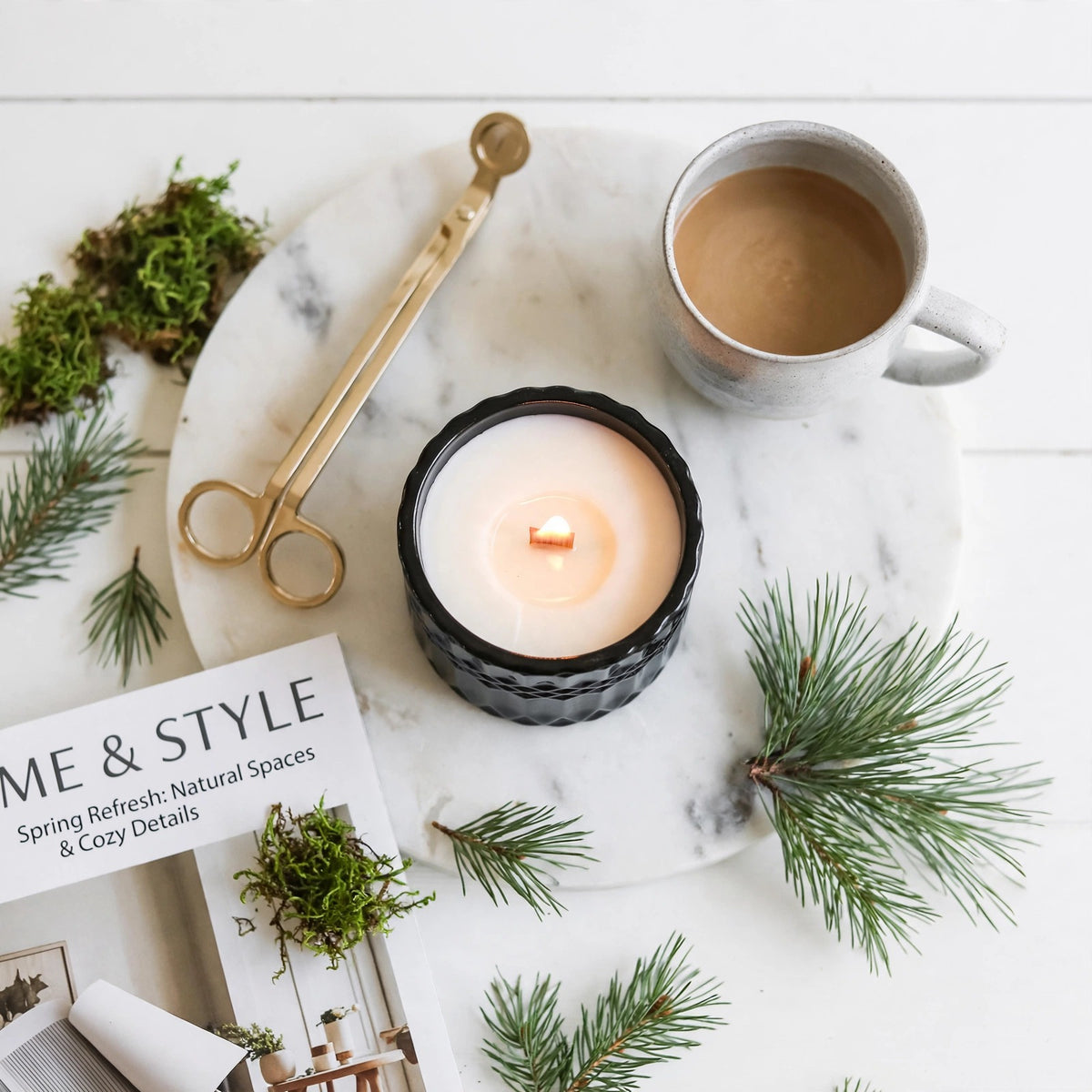 Redwoods Moss vintage glass candle lifestyle