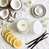 Salted Coconut vintage glass candle flat lay