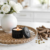 Sandalwood Smoke vintage glass candle styled