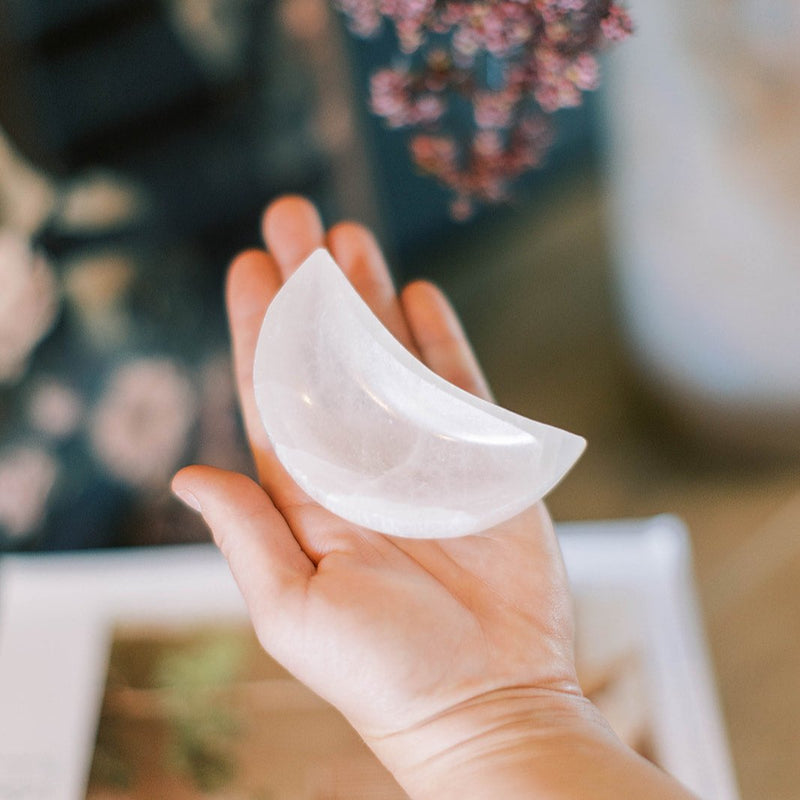 Selenite Crescent Moon Jewelry Dish