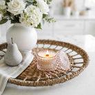 Blushing Peony vintage glass candle styled photo