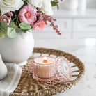 Camellia Patchouli Flower vintage glass candle styled