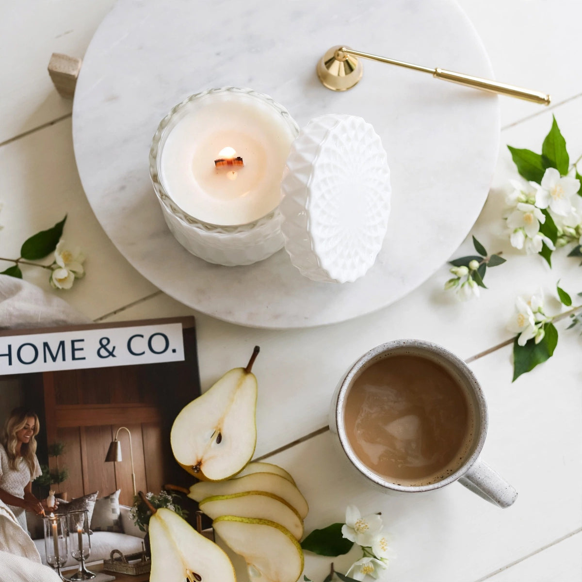 Cashmere Vanilla vintage glass candle lifestyle
