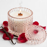 Dark Rose Vanilla vintage glass candle detail