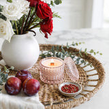 Dark Rose Vanilla vintage glass candle styled
