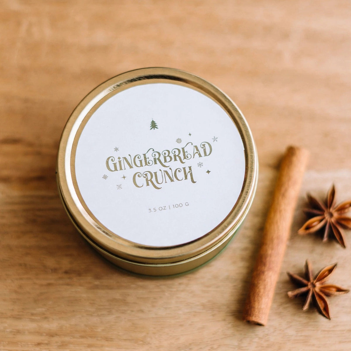 Gingerbread Crunch travel tin candle detail photo