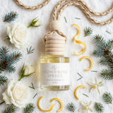 Gilded Rose Spruce flat lay with scent notes