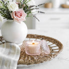 Lavender Moonflower vintage glass candle styled