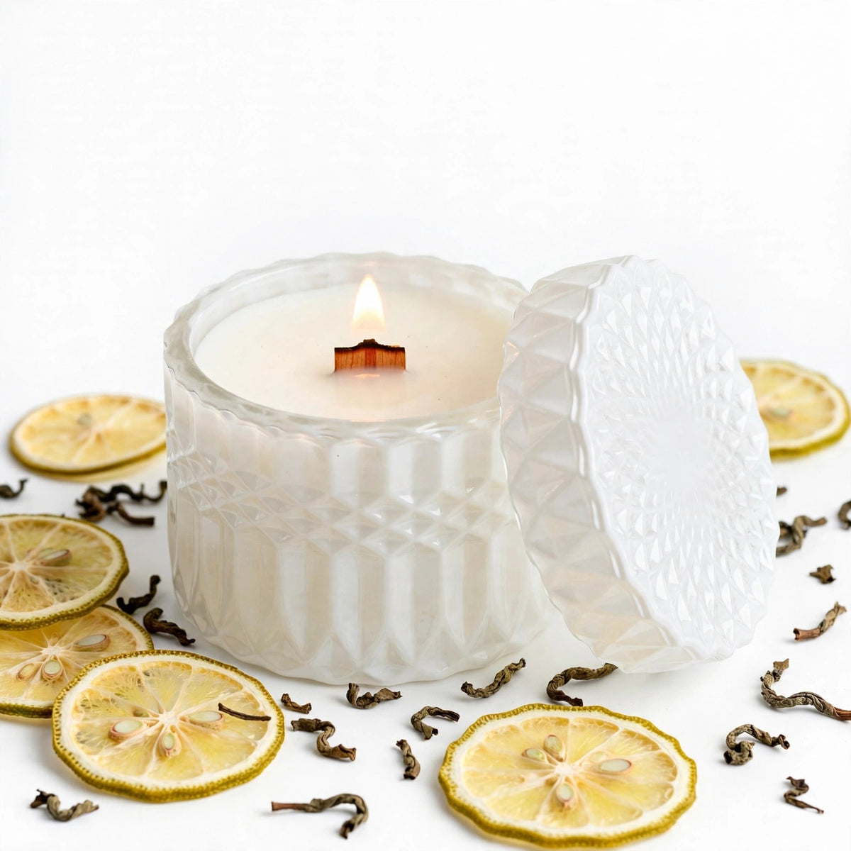 Matcha Bergamot vintage glass candle detail