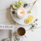 Matcha Bergamot vintage glass candle lifestyle