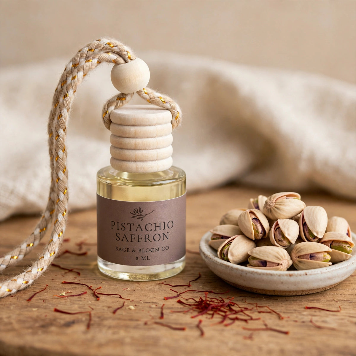 Pistachio Saffron car diffuser with pistachios and saffron