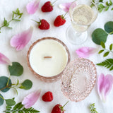 Midnight Peony vintage glass candle flat lay