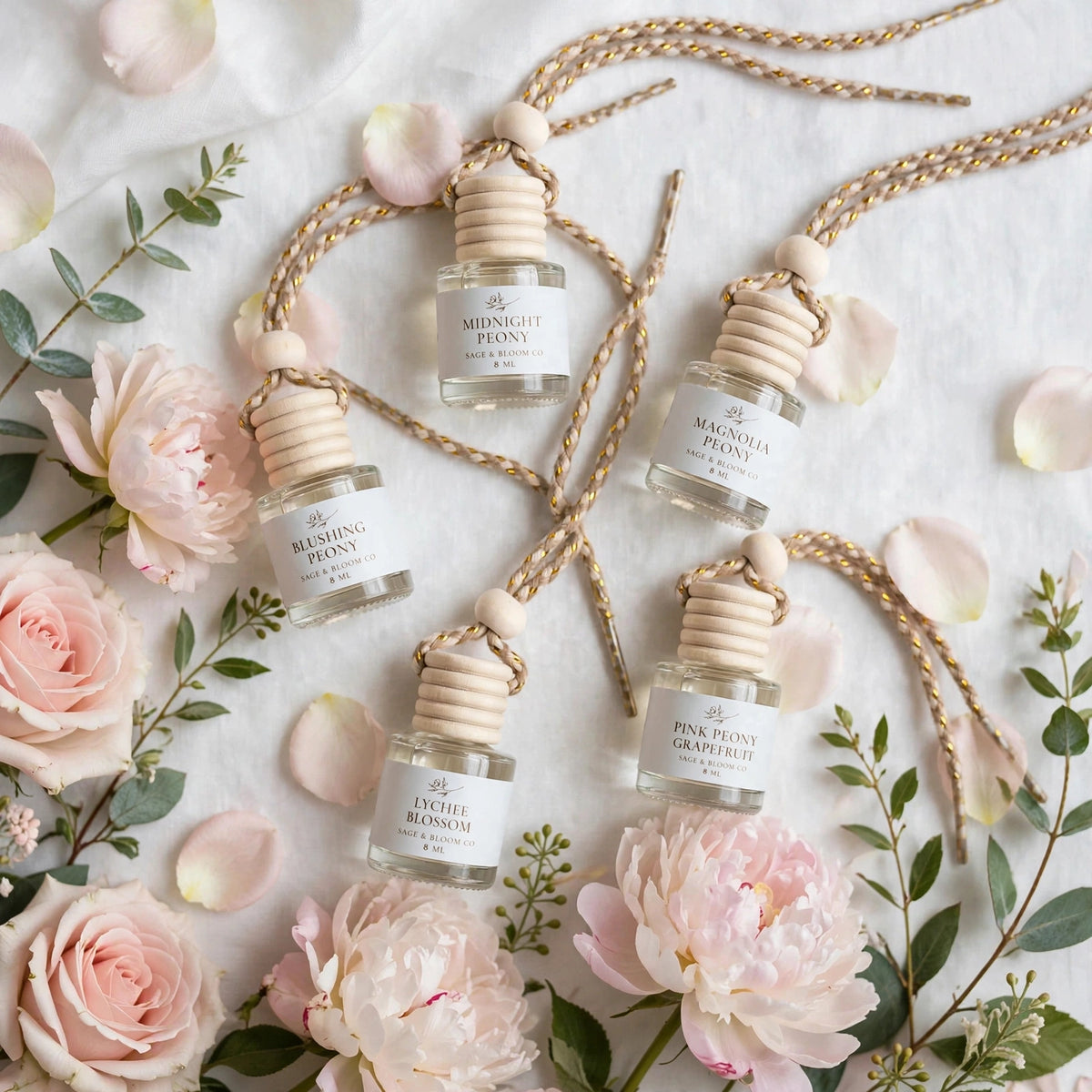 Peony Collection Bundle five diffusers spiral flat lay