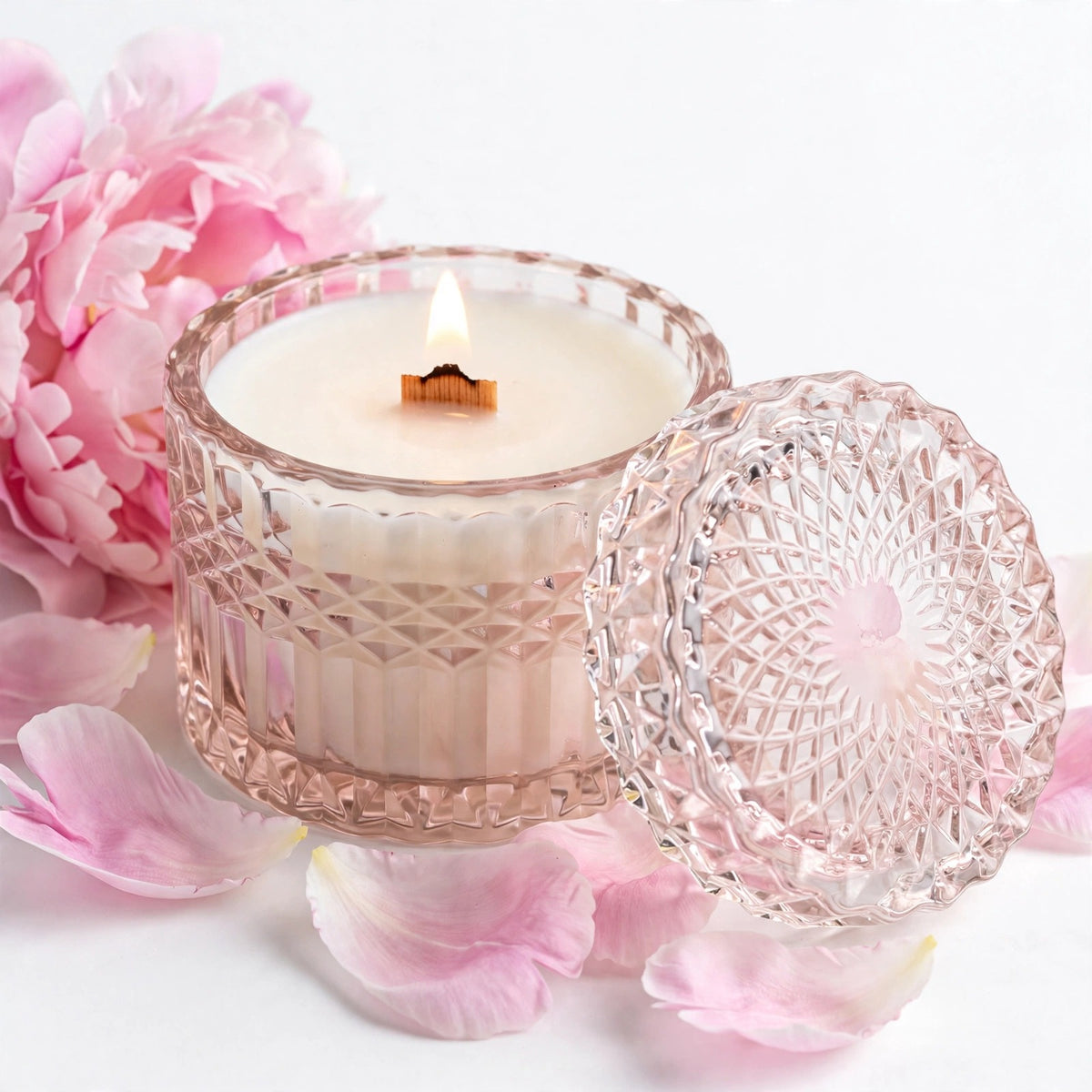 Pink Peony Grapefruit vintage glass candle detail