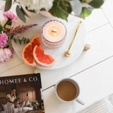 Pink Peony Grapefruit vintage glass candle lifestyle