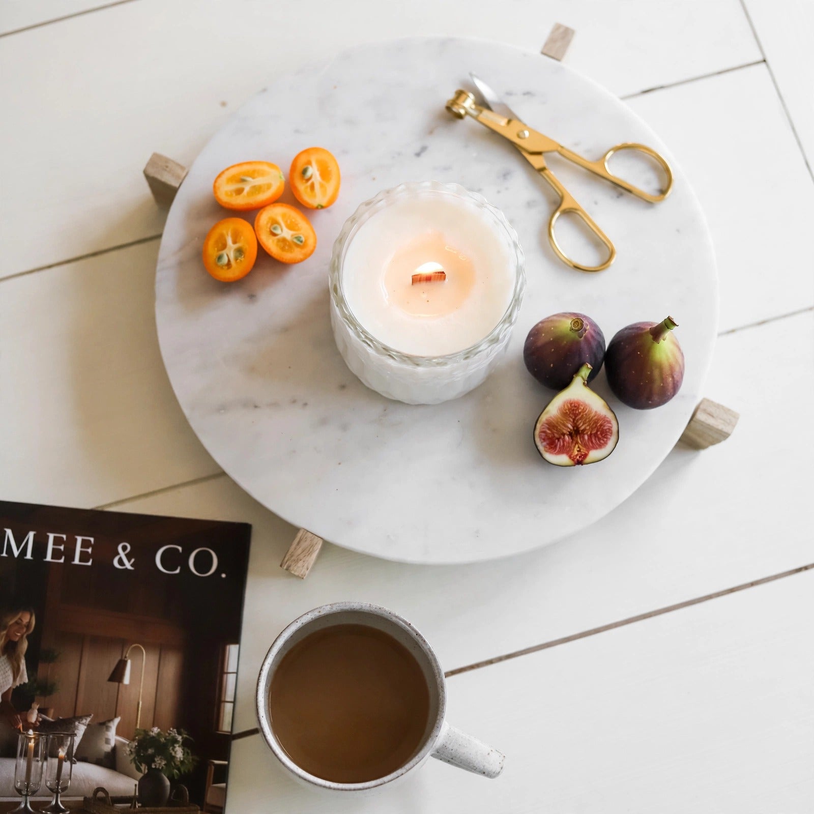 Red Currant Kumquat vintage glass candle lifestyle