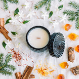 Rouge Saffron vintage glass candle flat lay