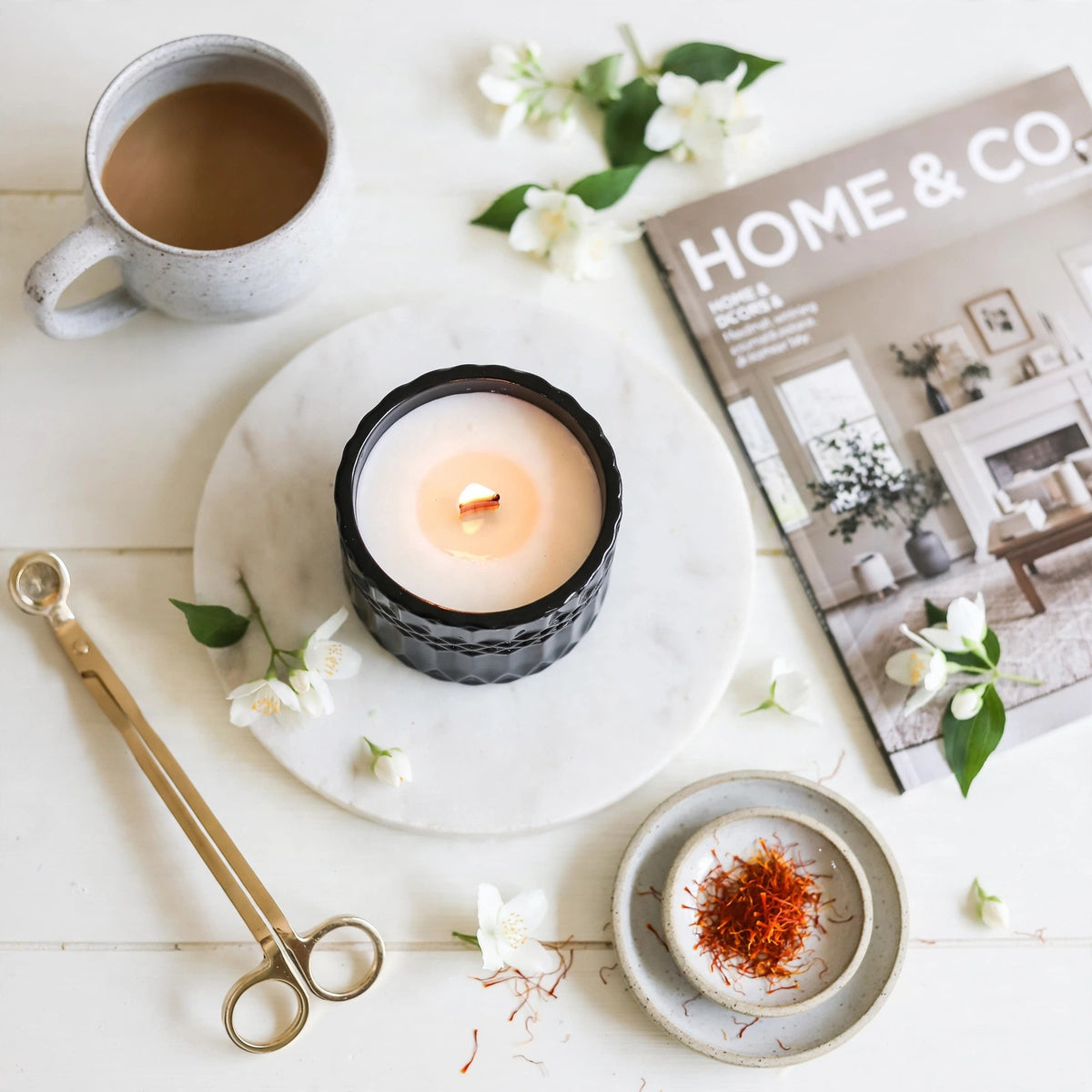 Rouge Saffron vintage glass candle lifestyle