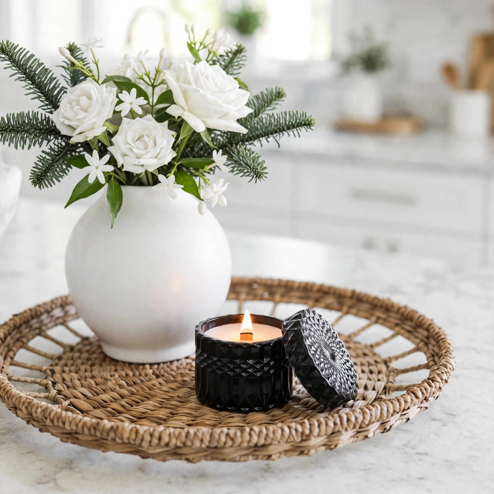 Rouge Saffron vintage glass candle styled