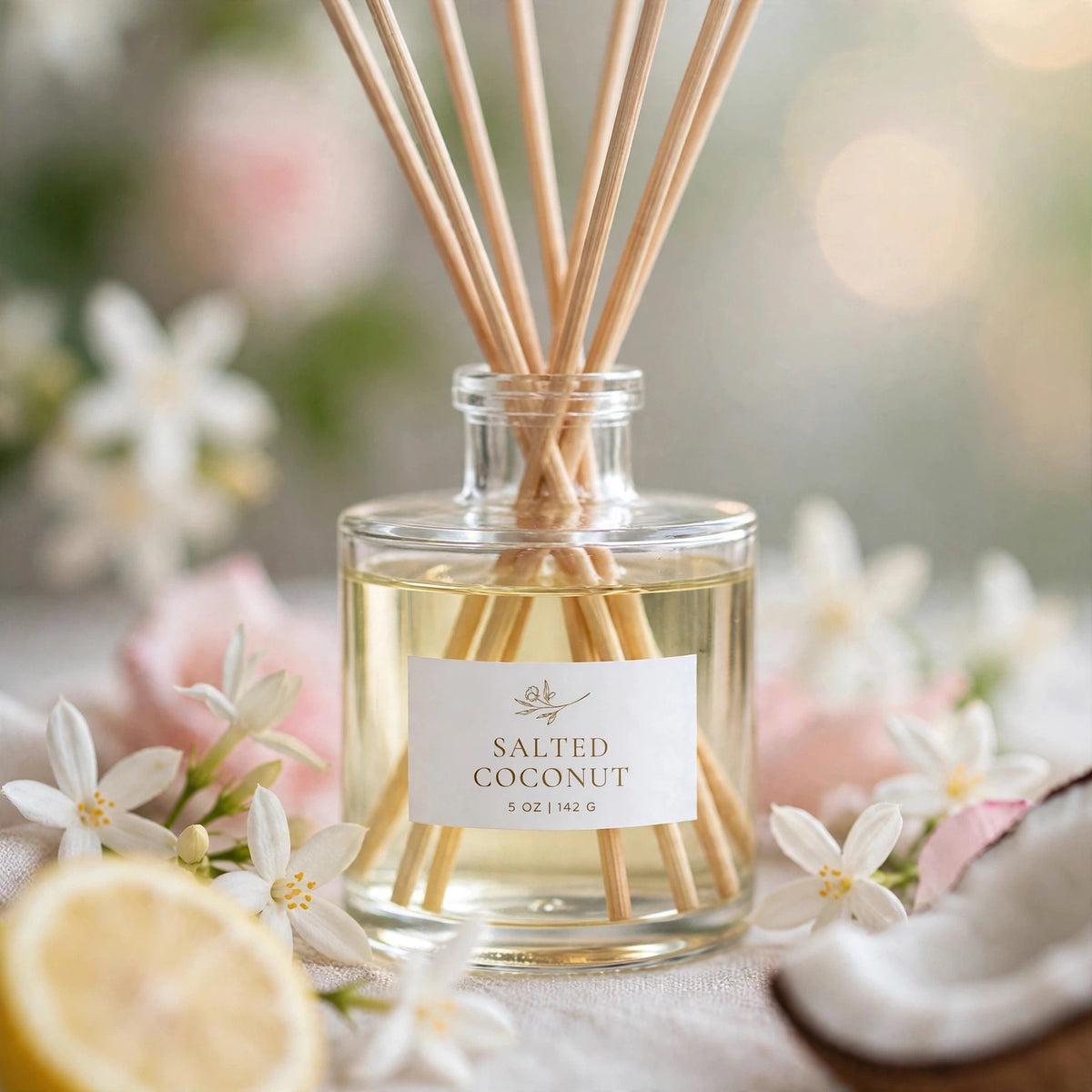Salted Coconut Reed Diffuser label close-up