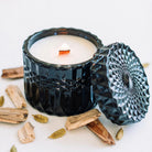 Sandalwood Smoke vintage glass candle detail