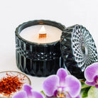 Saffron Tobacco vintage glass candle detail