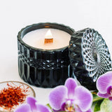 Saffron Tobacco vintage glass candle detail