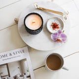 Saffron Tobacco vintage glass candle lifestyle