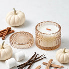 Vanilla Pumpkin Santal vintage glass candle with white pumpkin, cinnamon, marshmallows and sandalwood