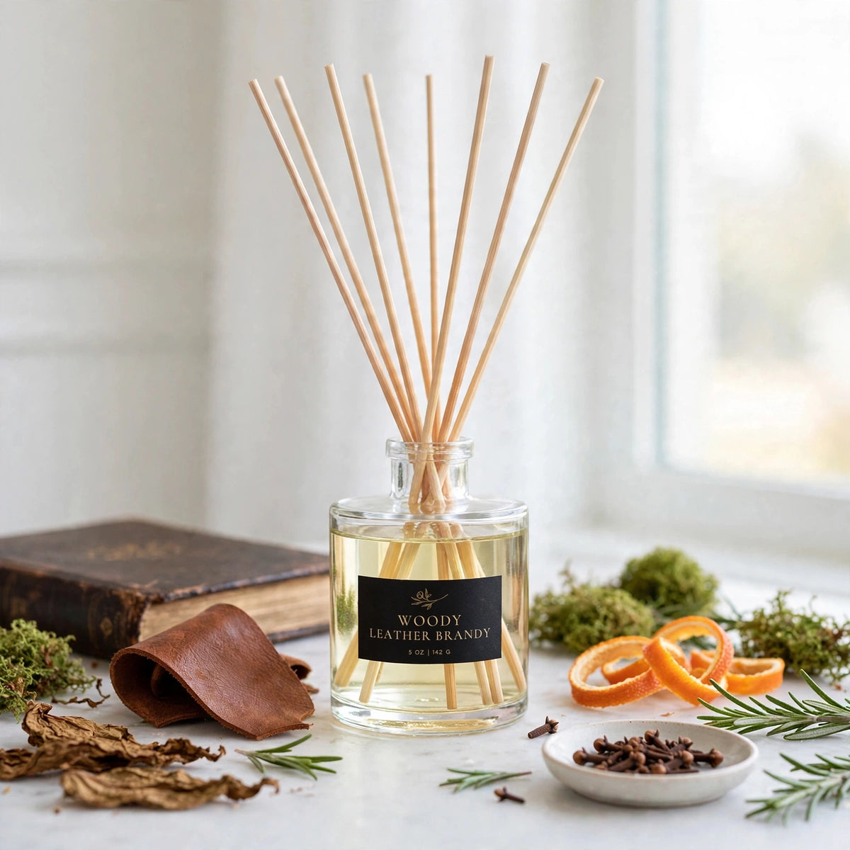 Woody Leather Brandy Reed Diffuser